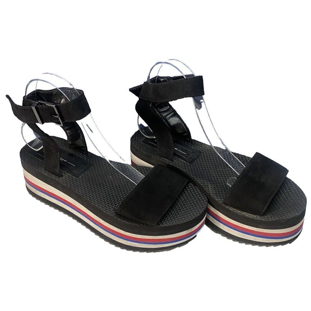 BERSHKA Women Platform Size 9.5 Black Wedge Summer Beach Sandals